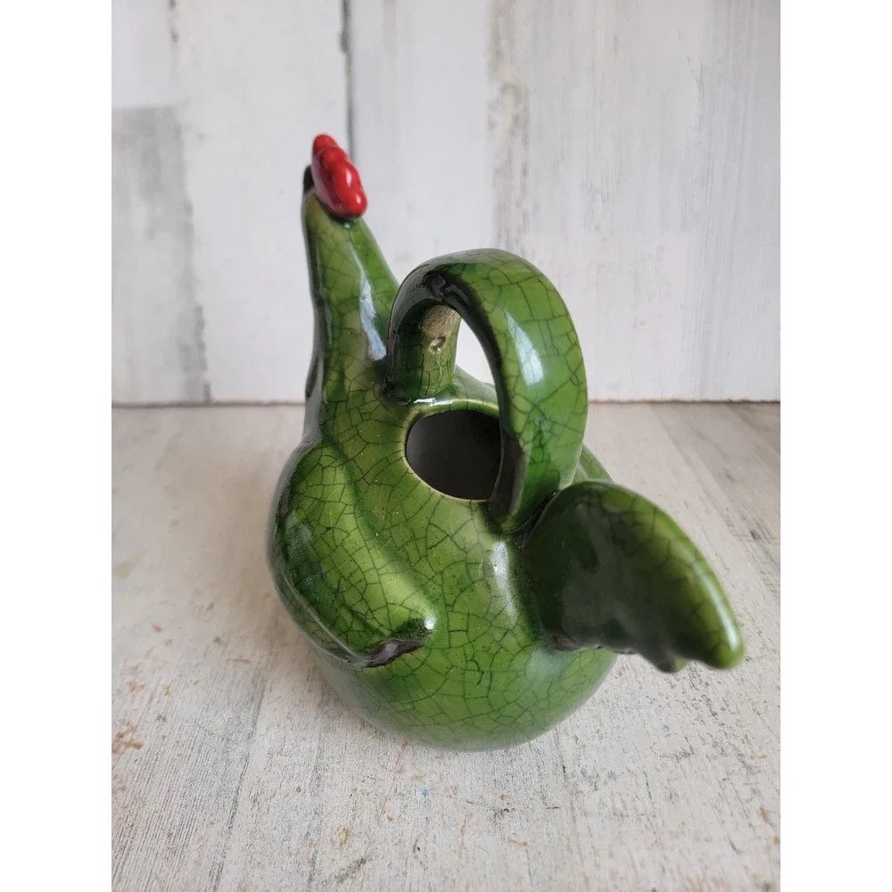 Vintage green chicken watering can picture hen ceramic kitchen home decor